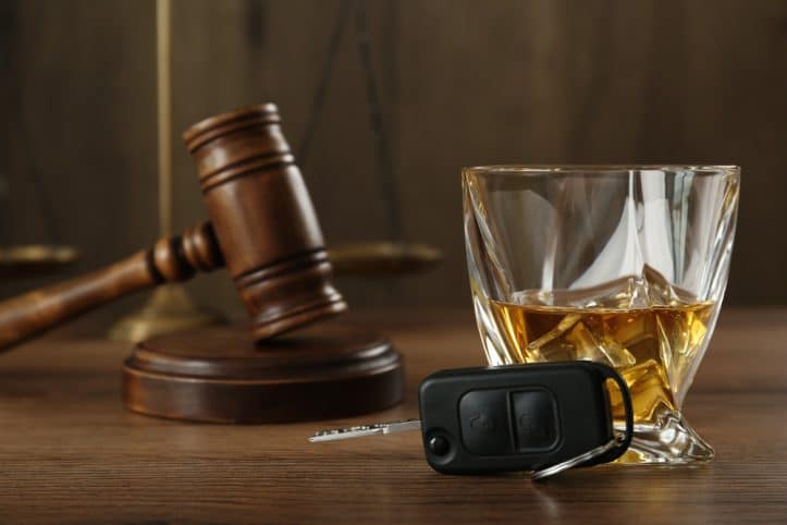 Defending Virginia DUI- Image of alcohol, keys and judge's gavel