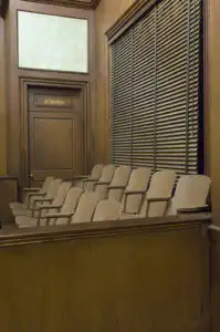 Bottlenecked Virginia jury trials bring opportunities and risks- Photo of jury box